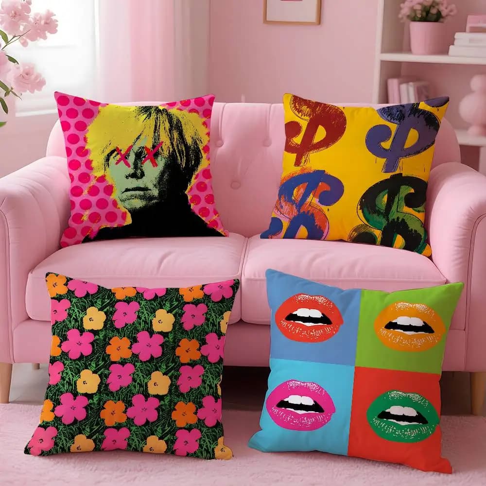 Federa per cuscino A-Andy W-Warhol Art Cuscino anti-polvere Fodera per cuscino per divano in peluche corto setoso con cerniera invisibile