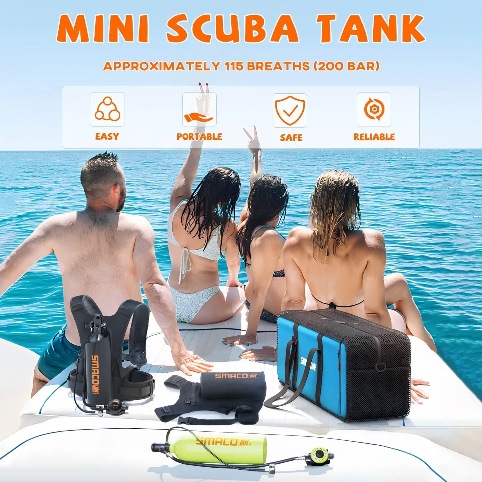 Bombola di gas per immersioni subacquee SMACO S700PLUS 2L Utilizzata per snorkeling, esplorazione subacquea e come fonte di aria di riserva.