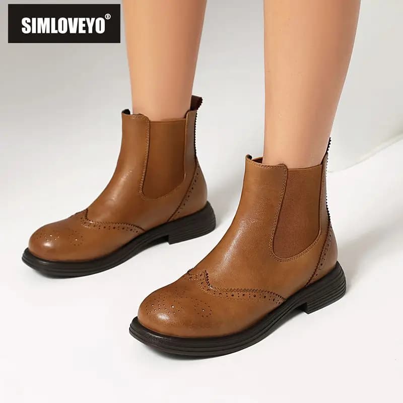 ASILETO Brand Women Ankle Boots Round Toe 3cm Thick Sole Slip On Big Size 41 42 43 44 45 46 Handmade Chelsea Bota Shoes Winter
