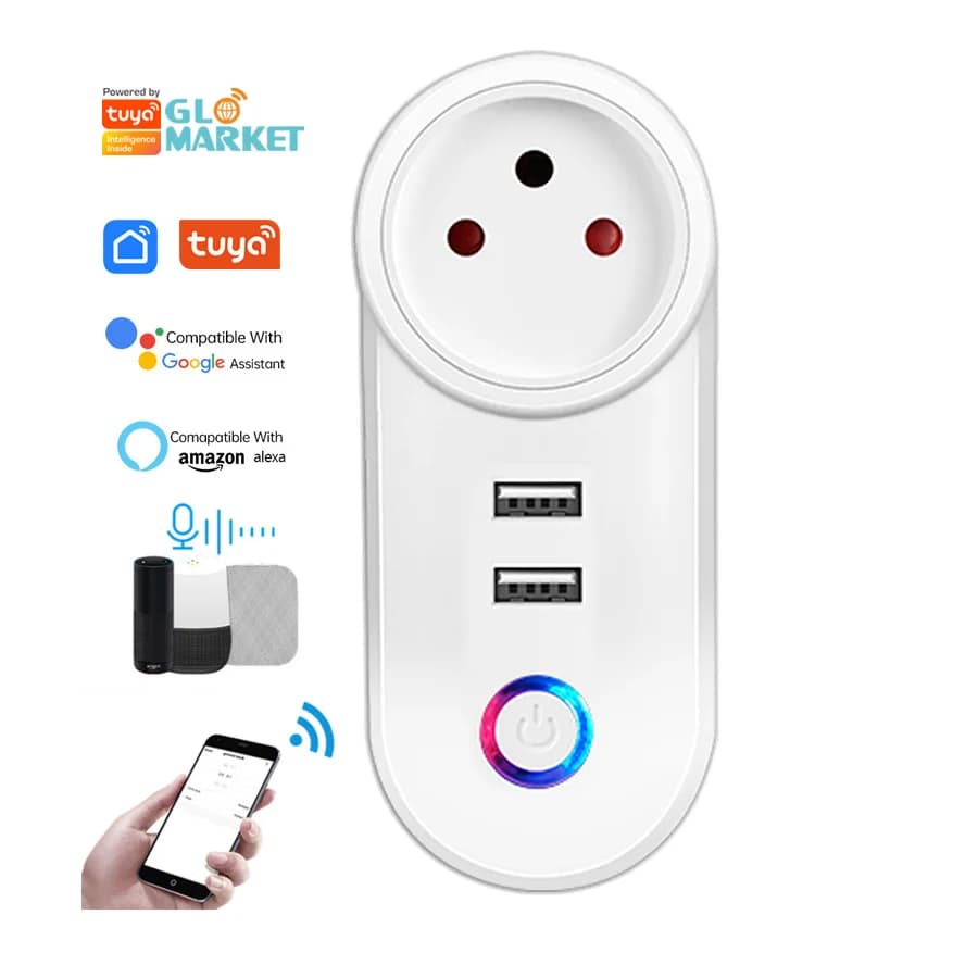 Glomarket Tuya Smart Home Life Israele WiFi Smart Plug con doppie prese di ricarica USB con Alexa Google Home