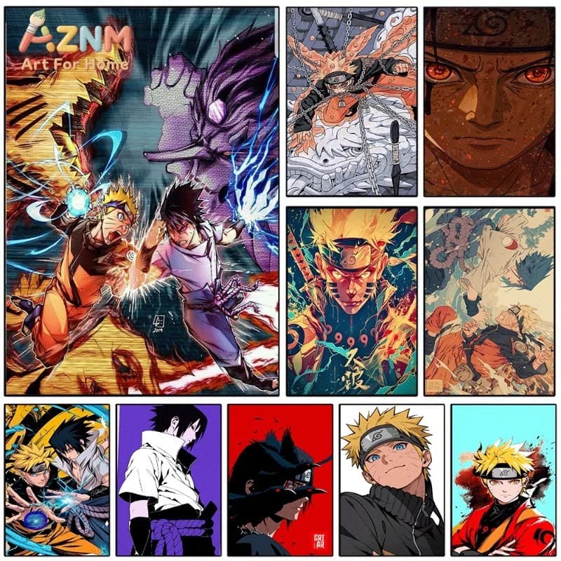 Ninja Anime Collage Canvas Wall Art Manga Character Poster For Bedroom Living Room Home Background Decoration Unframed
