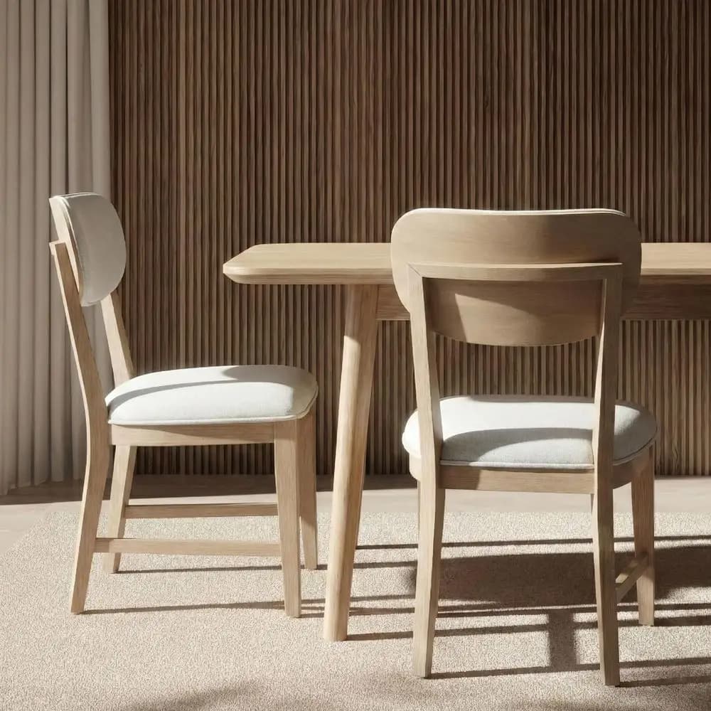 Set of 2 Dining Chairs in Solid Wood, Modern Kitchen Chairs Padded with 3,3 cm high cushion, Rustic chairs for dining room with adjustable legs