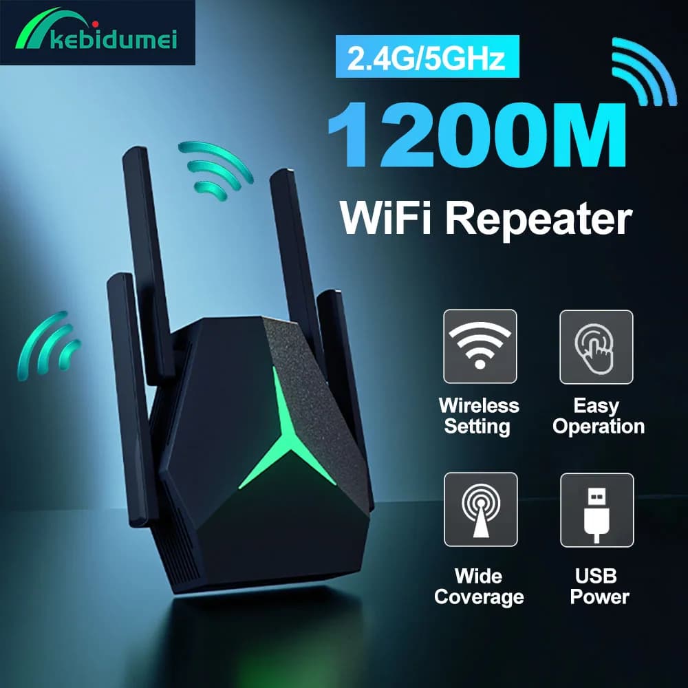 Kebidumei AC1200 Ripetitore WiFi Wireless Booster 2.4/5G WiFi Amplificatore di Segnale Extender Router Per La Rete Domestica Wlan WiFi Ripetitore