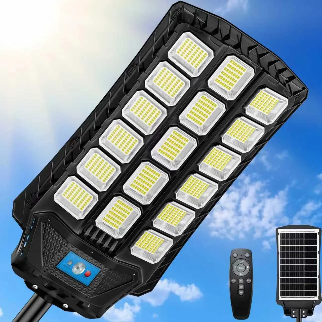 Lampione Solare da 14000W per Esterni, Impermeabile, con Sensore di Movimento, Funzione Crepuscolare e Telecomando