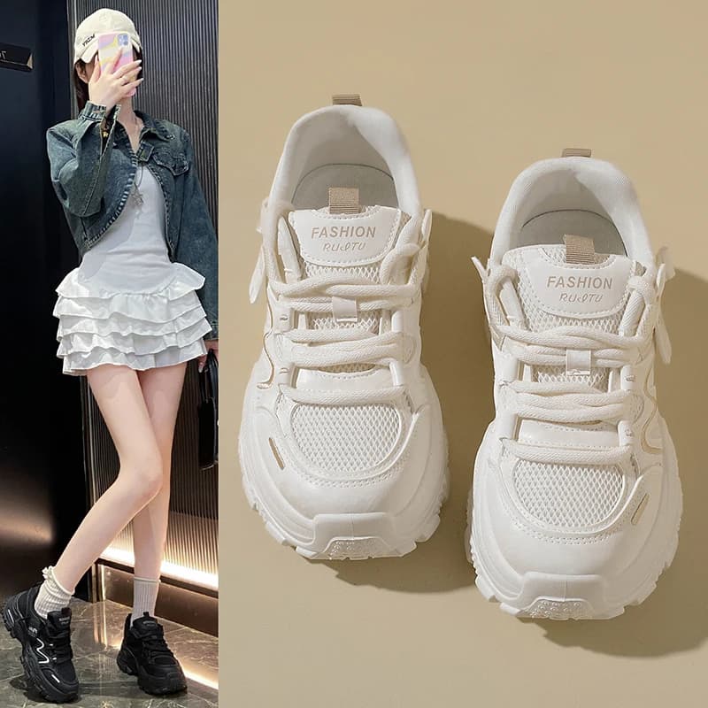 Women's Dad Sneakers, Chunky Soles, Breathable Mesh, Lace-Up Casual Sports Shoes, Street Style Outdoor Shoes