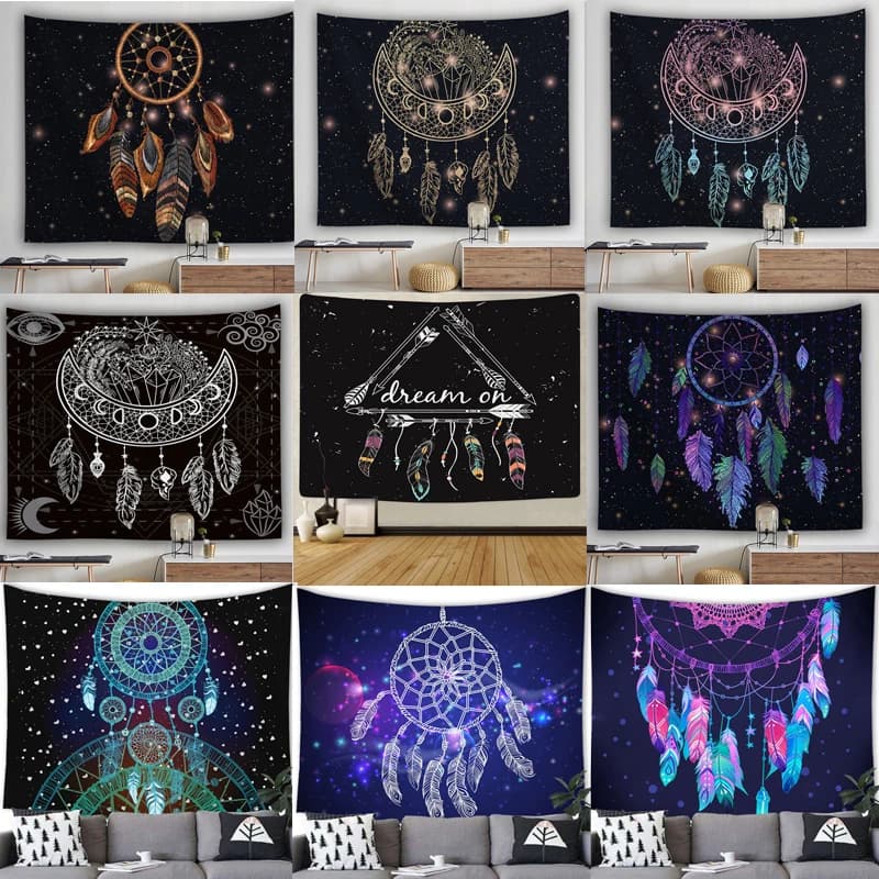 Bohemian Dream Catcher Tapestry Psychedelic Feather Mystical Decor Bedroom Hippie Wall Carpet Beach Towel Home Decor