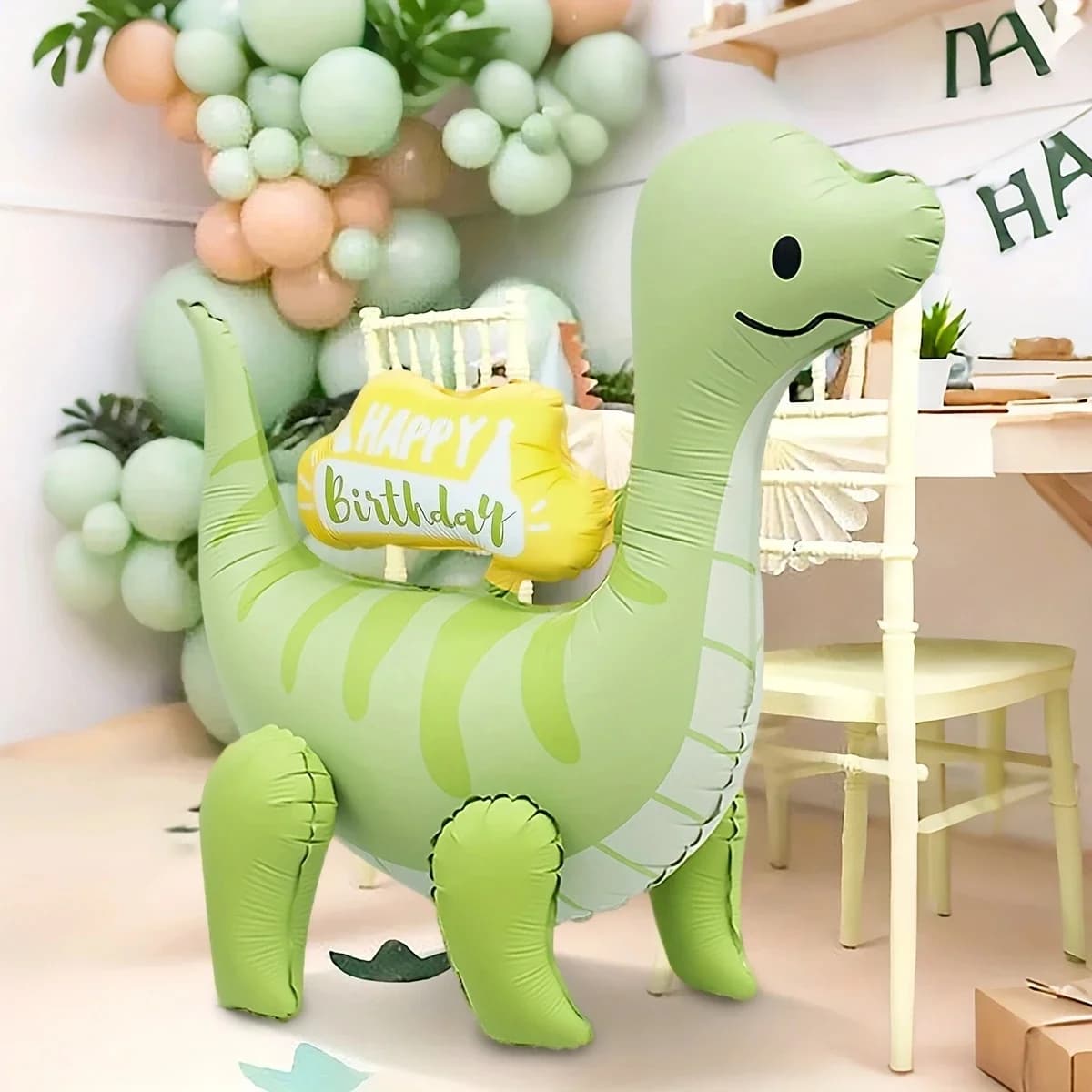 1pc carino in piedi verde collo lungo dinosauro 3D pellicola di alluminio palloncino giungla fauna selvatica dinosauro tema decorazione festa di compleanno