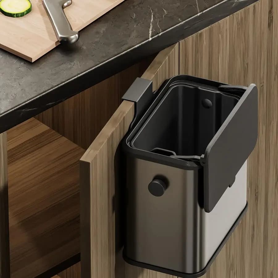 Contenitore per Compostaggio in Acciaio Inox da Appoggio con Coperchio, Cestino Appendibile per Porta dell'Armadio della Cucina, Cestino per Riciclo Interno per Rifiuti Alimentari