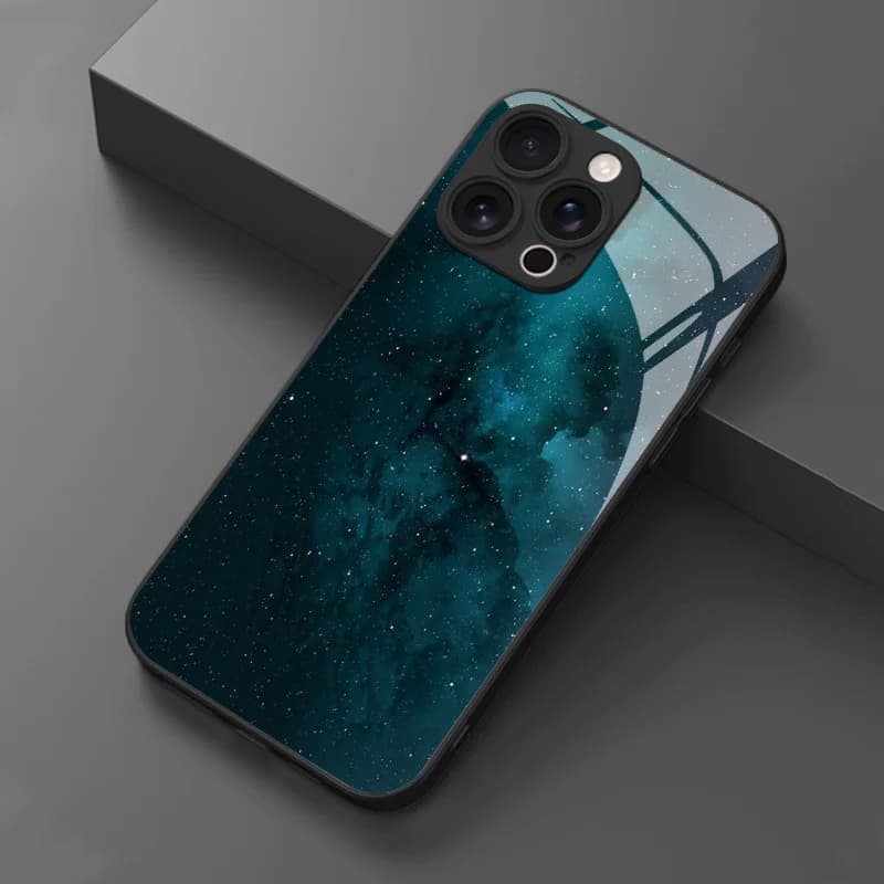 Nebula Fantasy Starry Sky Tempered Glass Phone Case Suitable for iPhone 17 16 15 14 13 12 11 Pro/Max/Plus Anti Shock Back Cover