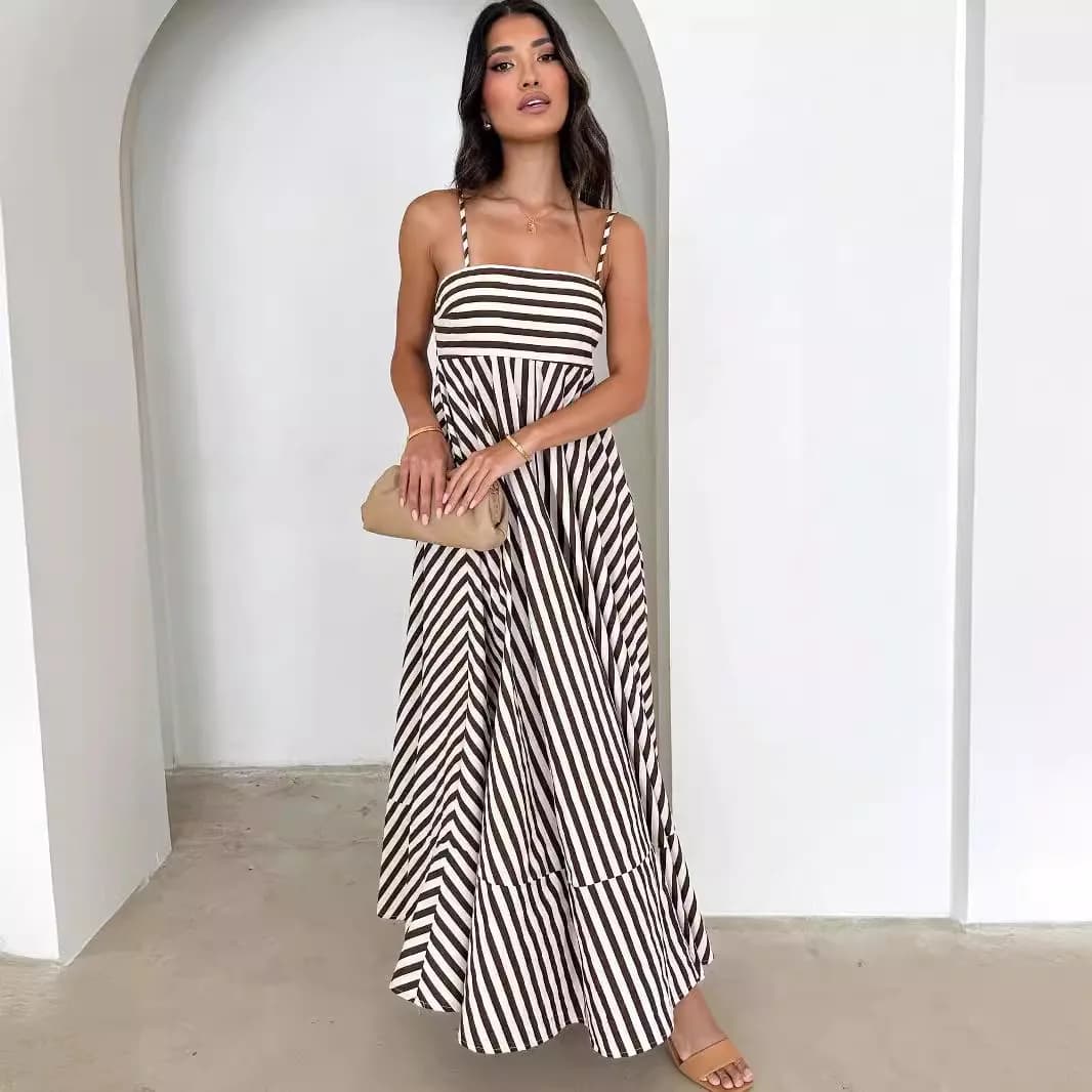 2025 European and American Summer Fashion Print Halter Suspender Sexy Pendulum High Waist Dress Women