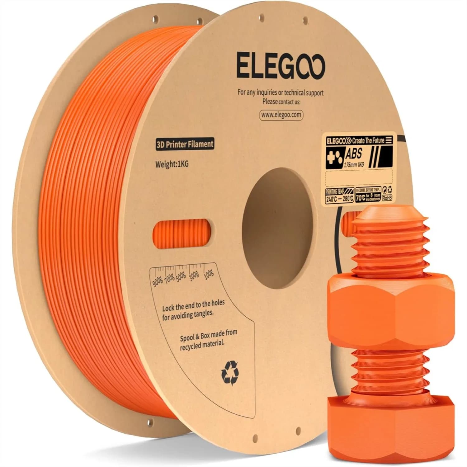 Filamento ABS 1.75mm Arancione 1KG, Alta Resistenza e Resistenza agli Urti, Filamento per Stampante 3D, Bobina da 1kg (2.2 libbre) per la Maggior Parte delle Stampanti FDM