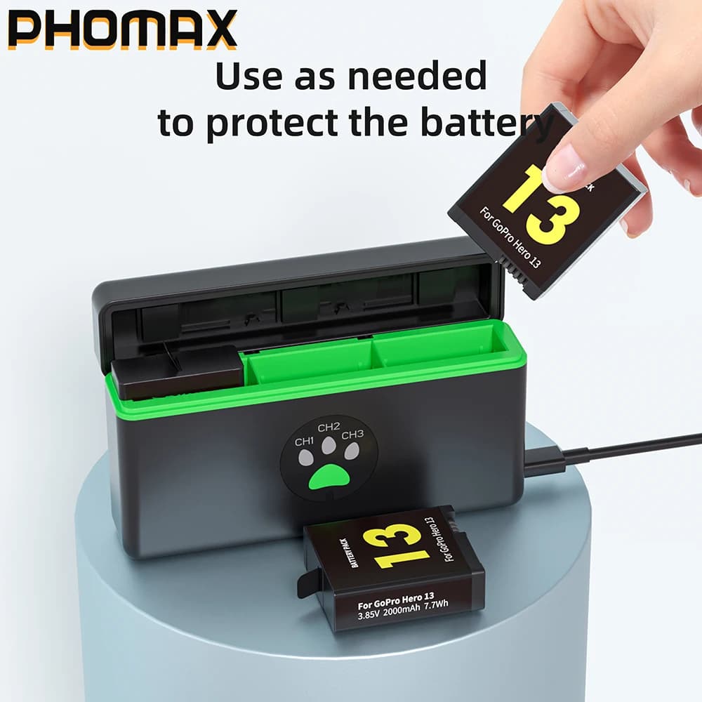 PHOMAX 2000mAh Battery For GoPro Hero 13 Battery 3-Slots Box Charger For GoPro Hero 13 Black Camera Accessories