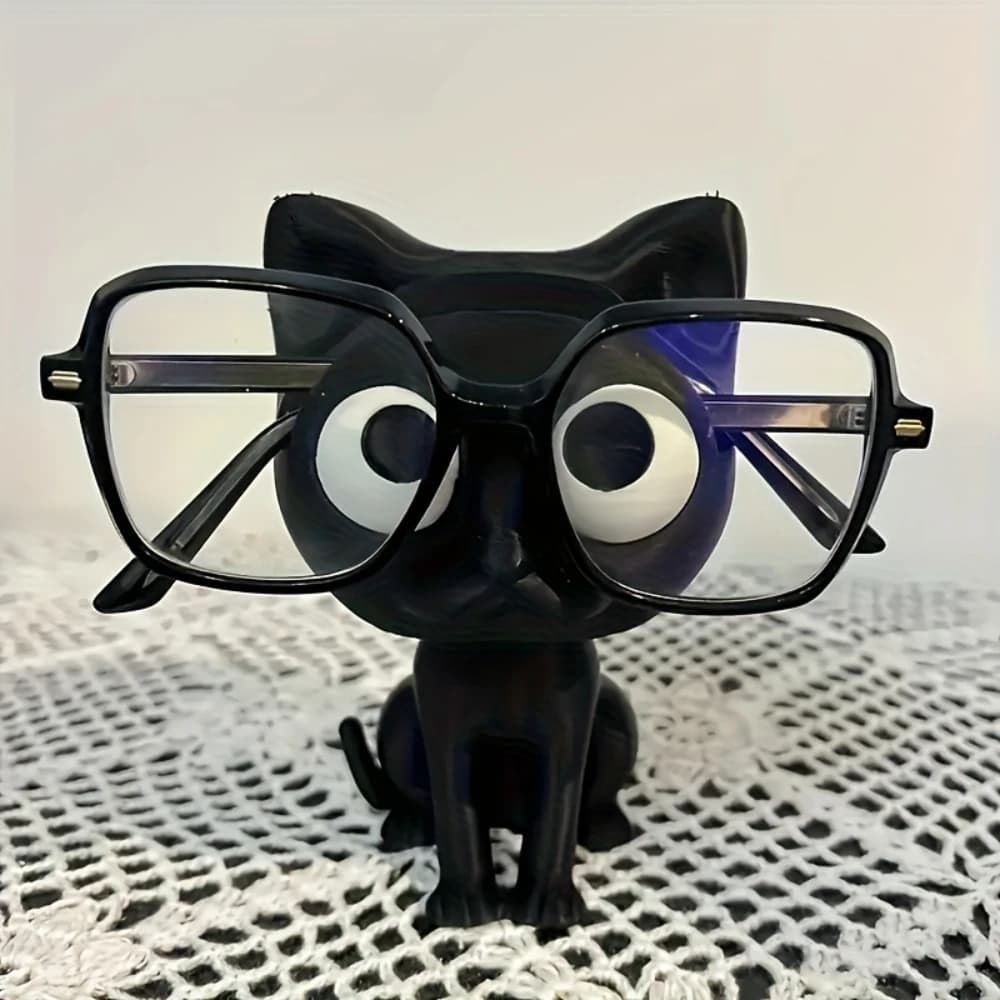 Portaocchiali Gatto Nero Carino - Supporto per Occhiali e Organizzatore da Scrivania Stampato in 3D, Base a Forma di Gattino Seduto, Compatto per Comodino, Ufficio