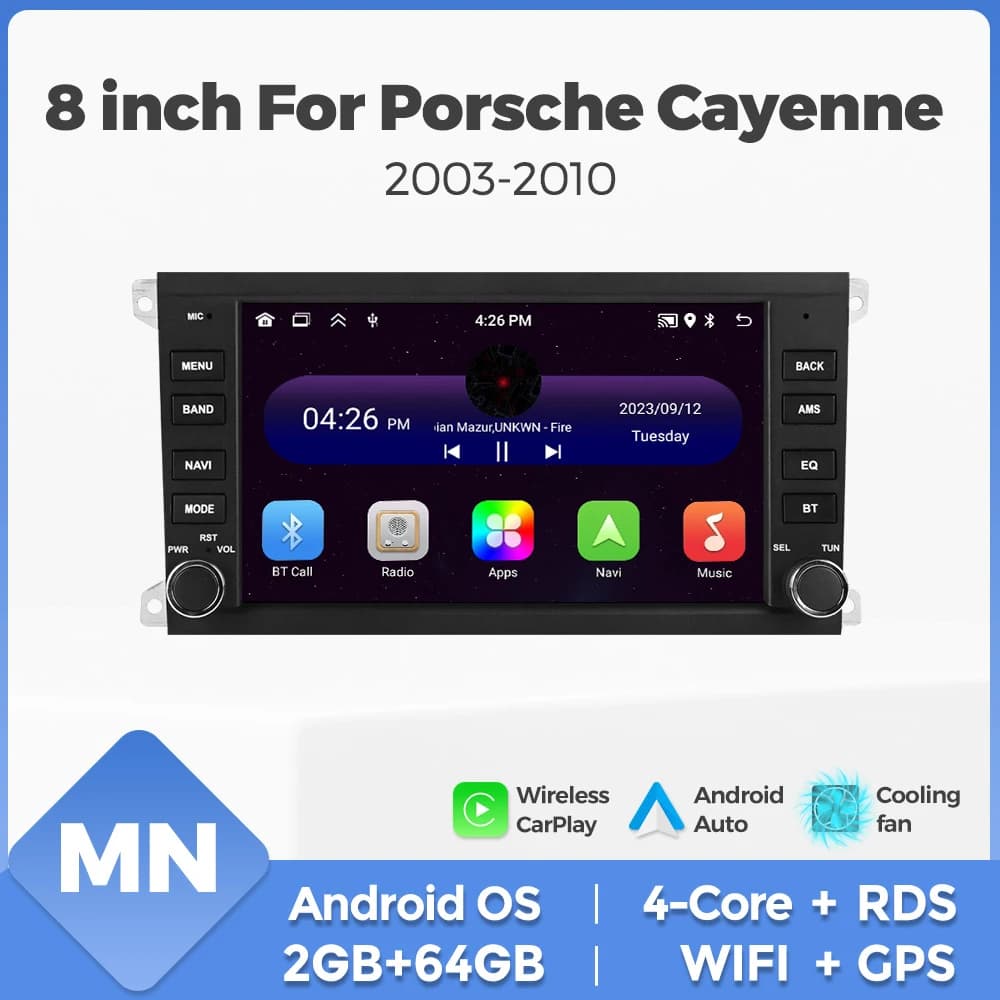Autoradio Android 15 con Schermo Wireless Carplay da 8 Pollici per Porsche Cayenne 2003-2010, GPS Multimediale 2Din, Stereo RDS