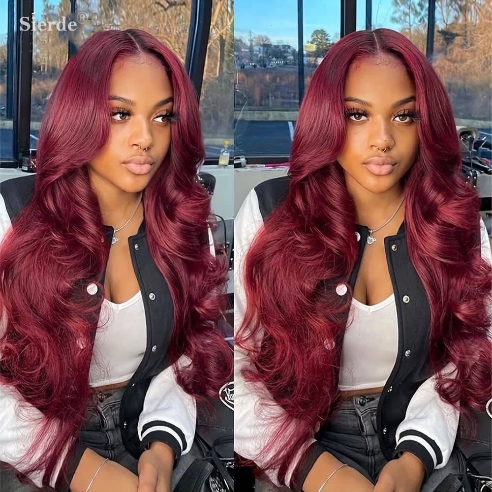32 36Inch 99J Burgundy Body Wave Human Hair Wigs 13x6 Lace Front Wig Human Hair Pre Plucked Red Colored Wet And Wavy Curly Wigs