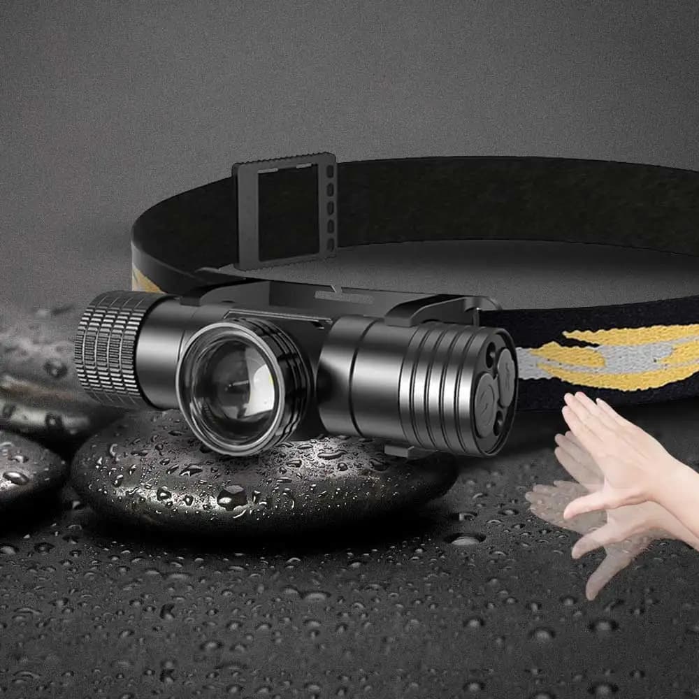 LED Onda A Induzione A Mano Faro Sensore Faro USB C 18650 Coda Magnetica Testa Torcia Lampada Da Caccia Da Campeggio Zoomabile Flash luce