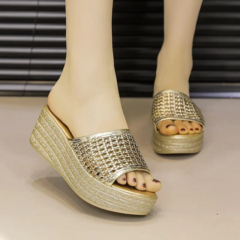 Women Summer Outdoor Fashion Thick Heel Slippers Soft Sole Wedge Mesh Breathable Slip on Female Shoes Sandals Comfort Sandals