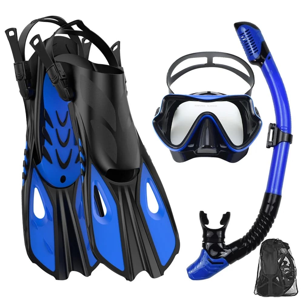 Snorkeling Set Diving Mask & Snorkel Adult Fins with Adjustable Open-Heel Design Professional Freestyle Swimming