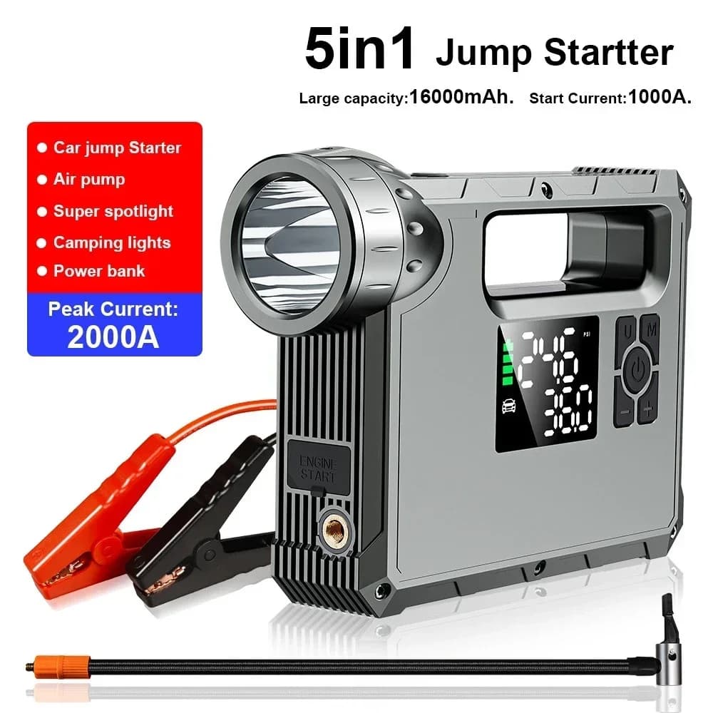 Avviatore di emergenza per auto 2000A con compressore d'aria Torcia portatile Dispositivo di avviamento Batteria Power Bank Avvio booster automobilistico