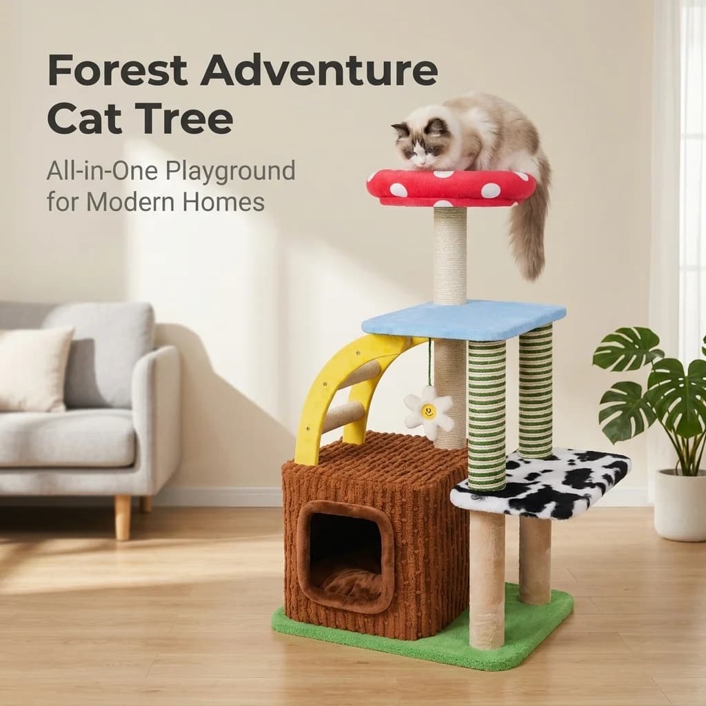 Forest Adventure Cat Tree Multi-level Cat Tower With Mushroom Perch Sisal Scratching Post Cat Condo Playground For Indoor Cats