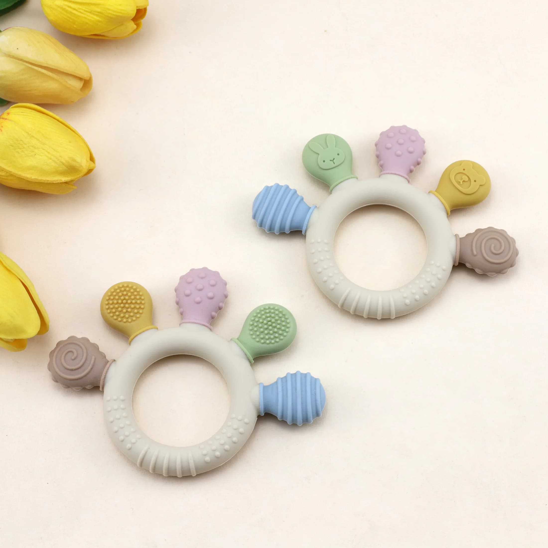 Anello Massaggiagengive in Silicone per Neonati, Giocattolo Sensoriale Multi-Texture per Alleviare la Dentizione