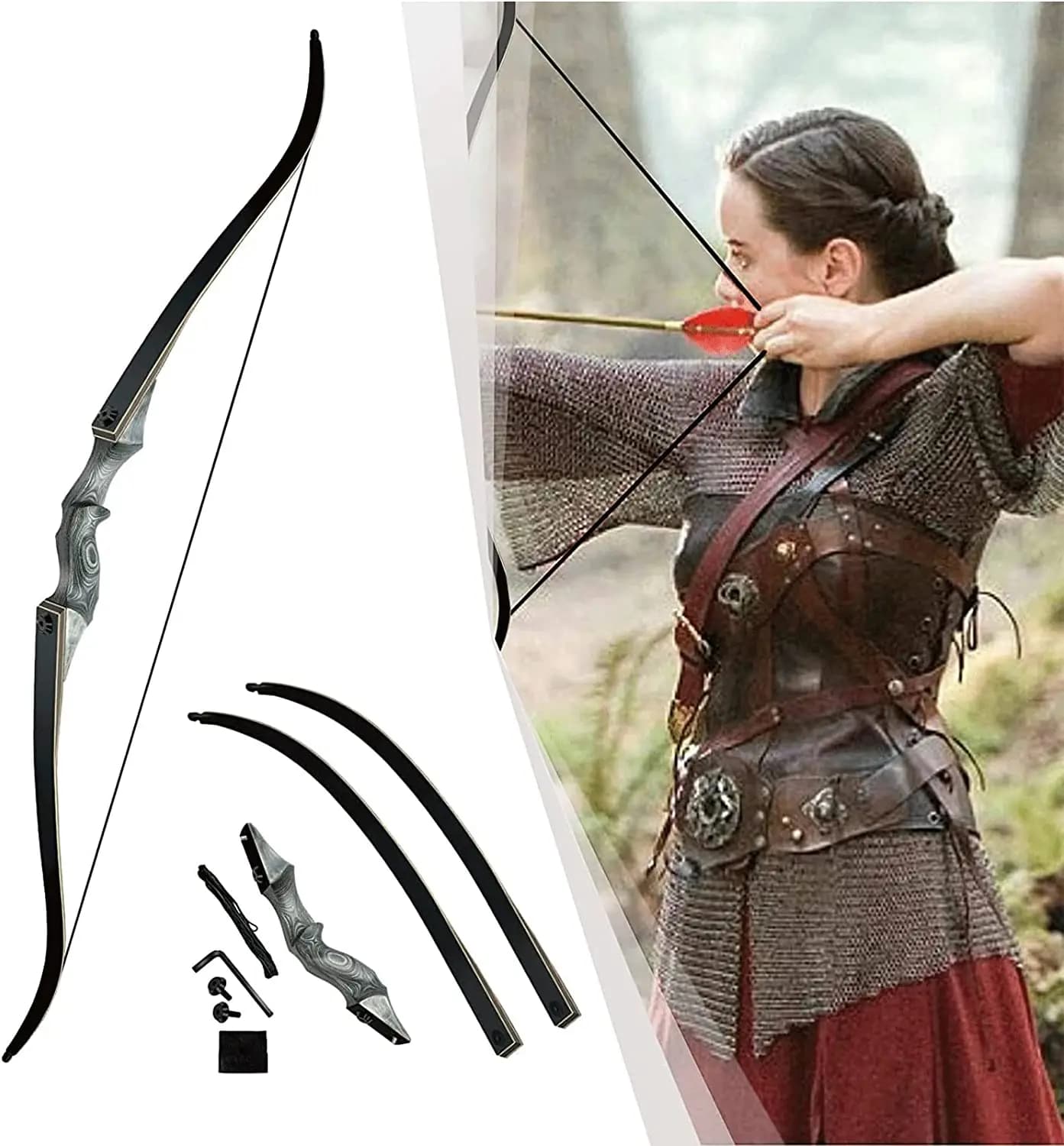 Arco ricurvo Takedown Hunter nero F178 da 58 pollici con arti con nucleo in bambù Tiro con l'arco Pratica di bersaglio da caccia per bersaglio da caccia25--65 libbre