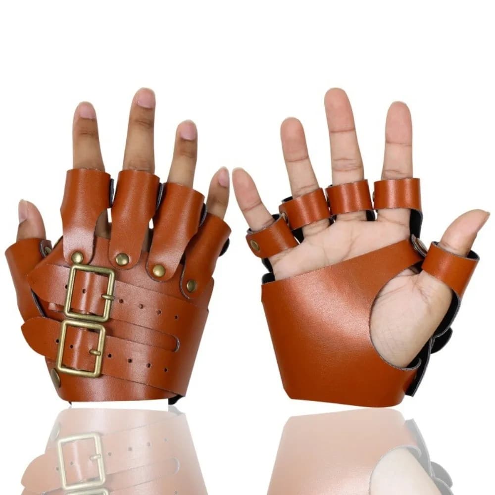 Vintage Faux Fur Fingerless Gloves Adjustable Buckle Furry PU Leather Mittens Warm Realistic Gauntlet Role‑play Party