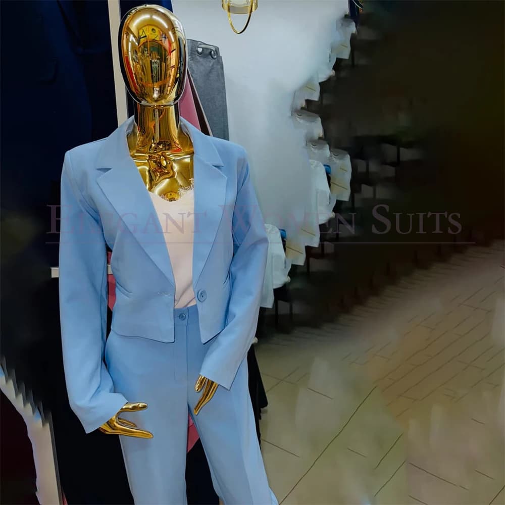 Cropped Women's Suits Elegant One-Button Notvh Lapel Minimalist 2 Piece Jacket Pants Sets Customized Female Clothing