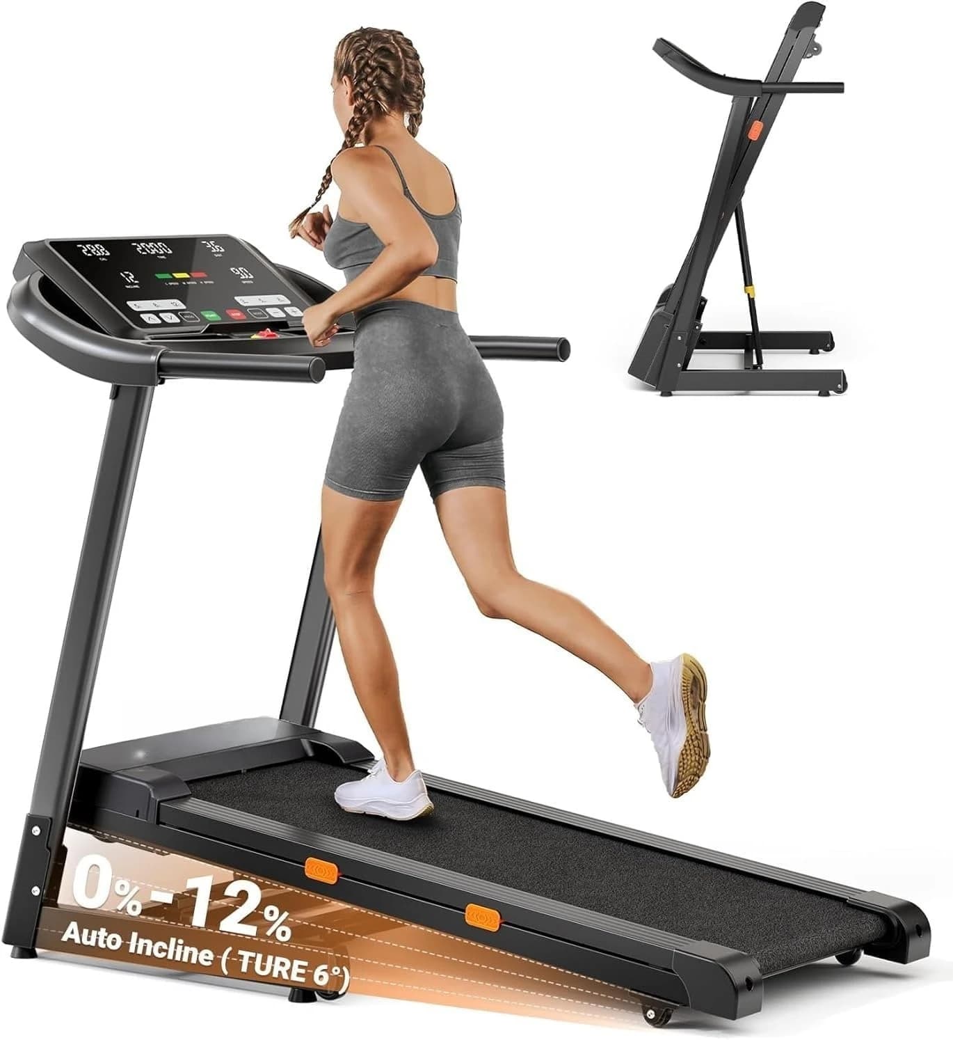 Inclineable treadmill, treadmill with Inclination 0-12% for Race and Walk, Loading capacity 136 kg, Largo tape, 3.0HP, 18 Inches, Customizable