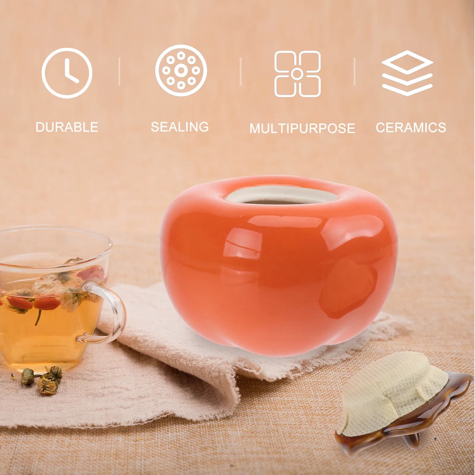 1Pcs Pumpkin Shaped Food Storage Jar Ceramic Sealed Canister for Tea Coffee Beans Nuts Dried Fruit Rice Grains Salt Pepper Candy