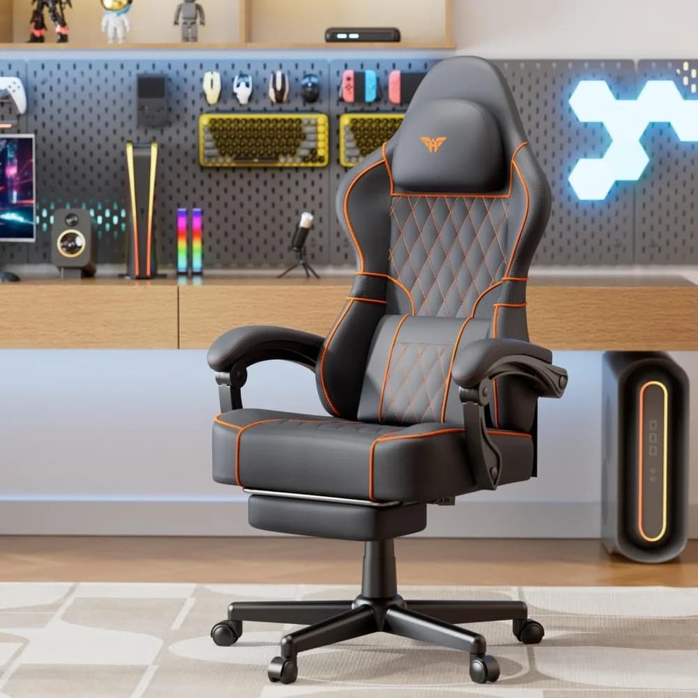 Soontrans Sedia da gioco in pelle PU con poggiapiedi, sedia da gioco ergonomica per computer con schienale alto, comoda sedia per videogiochi con Massa