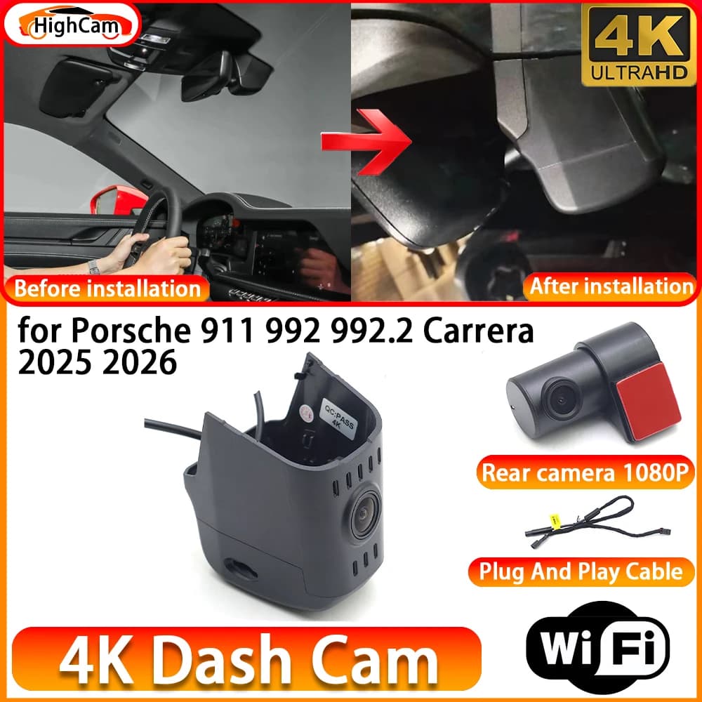 HighCam for Porsche 911 992 992.2 Carrera 2025 2026 OEM 4K DVR Dash Cam Front Rear Camera WiFi Video Recorder Plug and Play