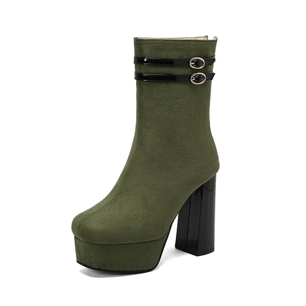 Ankle Boots Women Fashion Suede High Heels Belt Buckle Zipper Autumn Winter Plush Sexy Party Platform Boots Big Size 50 T2136
