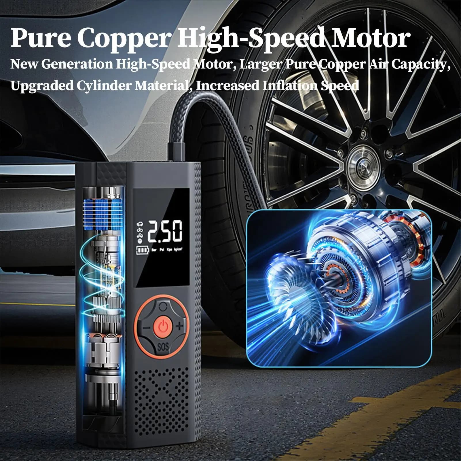 Pompa ad aria per pneumatici per auto con manometro digitale Spegnimento automatico Gonfiatore per pneumatici per auto Pompa per bici per scooter elettrico per veicoli per bici da moto