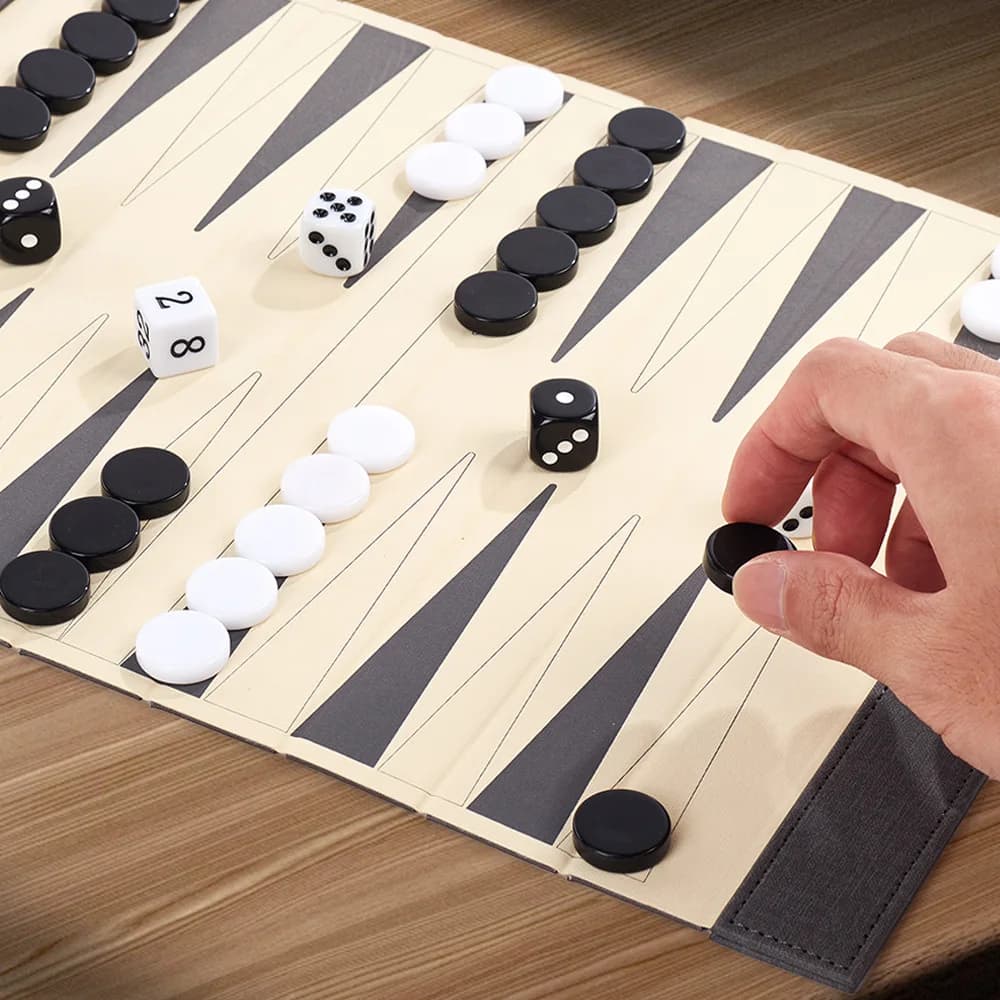 Scrolling Leather Backgammon Outdoor Travel Portable Foldable Entertainment Game Board Chess