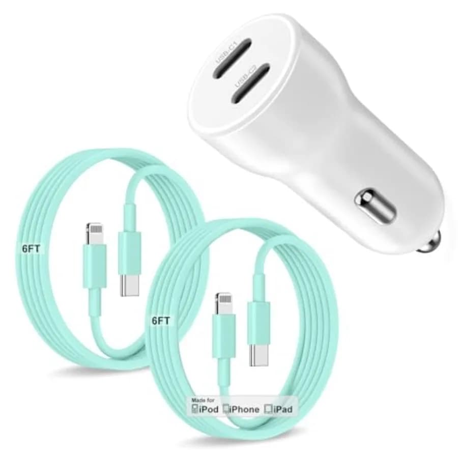 Caricabatterie per Auto iPhone 14 13, Adattatore Certificato Apple 45W con Doppia Porta USB C e Cavo Type C a Lightning da 1,8 Metri per Ricarica Rapida