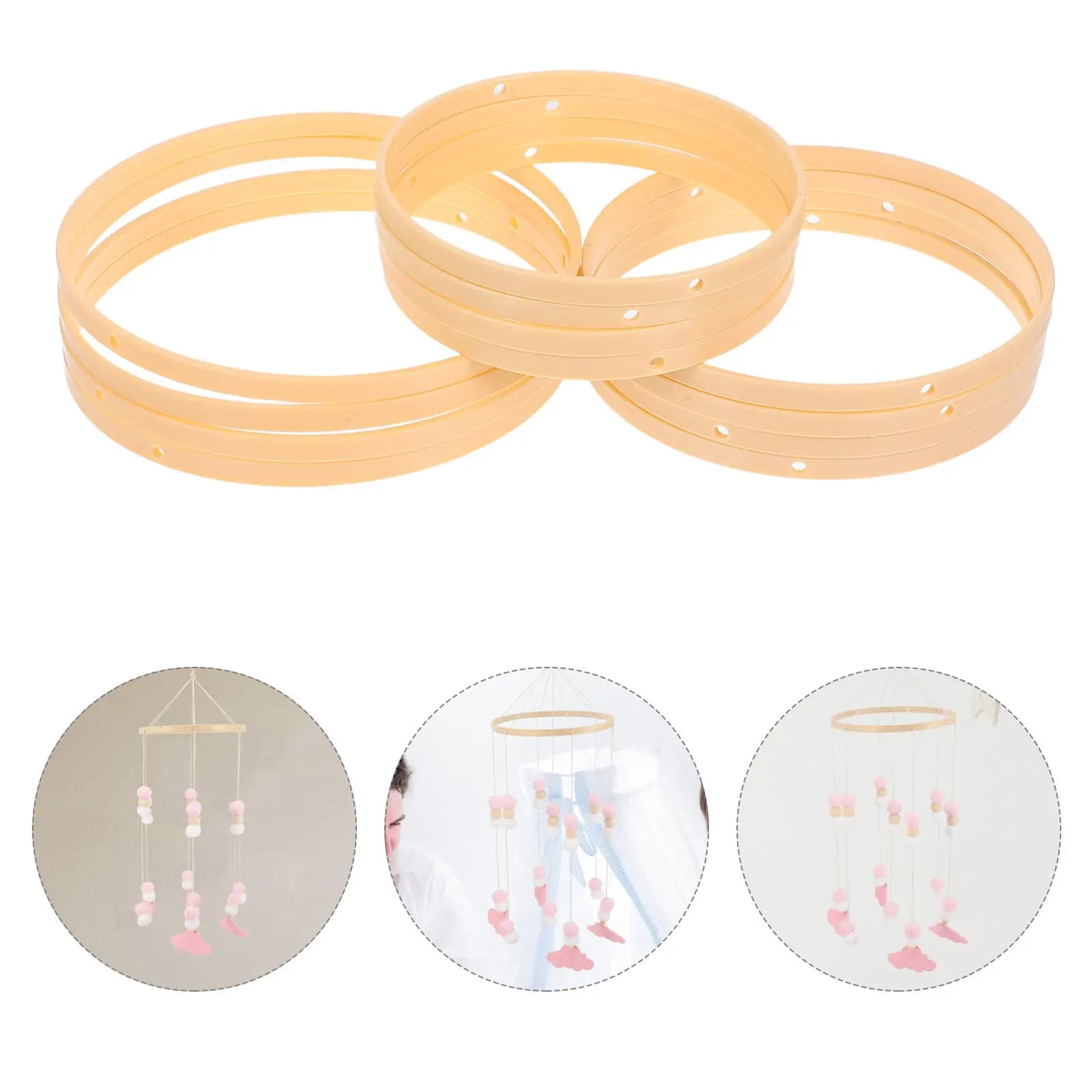 12Pcs Round Wind Chime Hoop Frame Bamboo Texture for DIY Dream Catcher Macrame Floral Wreath Craft Wedding Home Decor