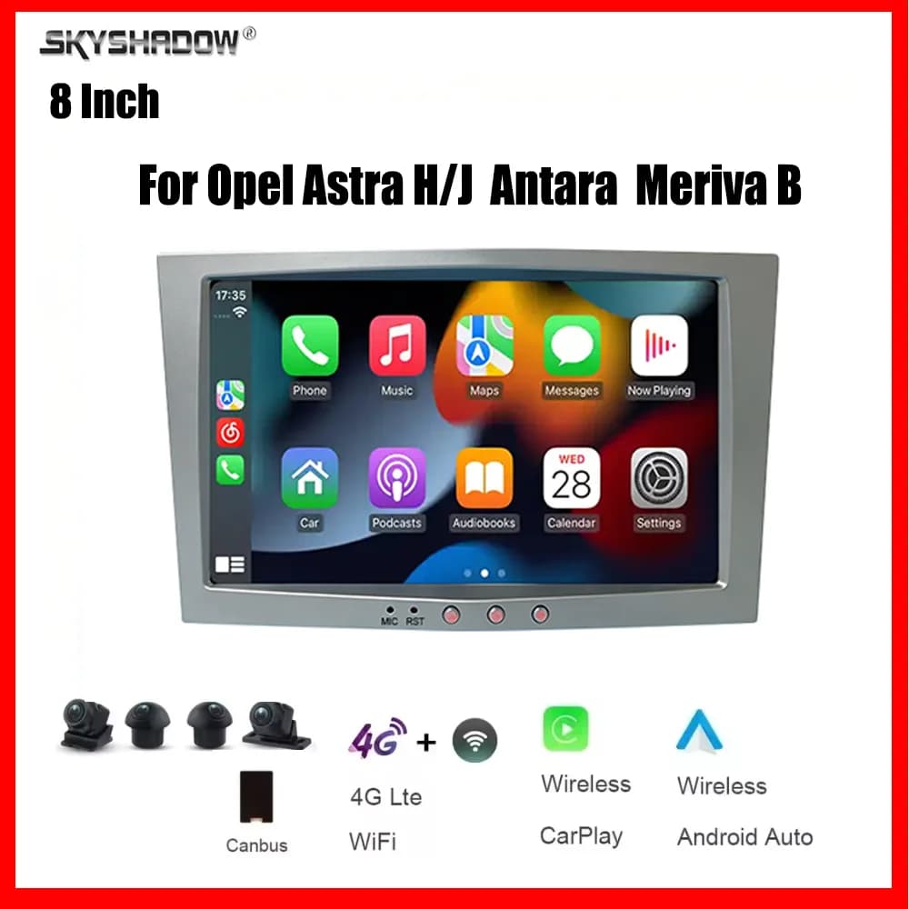 Autoradio multimediale 8 pollici CarPlay Android 15 8 Core 12G+256G con navigatore GPS, Wi-Fi 4G per Opel Astra H/J Antara Meriva B