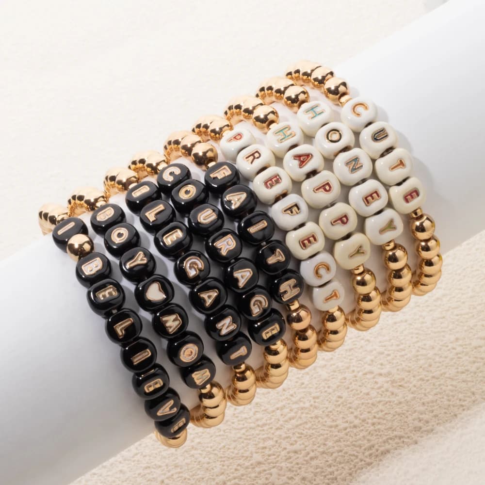 BEUTIFOR New Fashion Letter Round Beads Bracelet for Women & Men Gold Color Bangle Women Jewelry Accessories 2024
