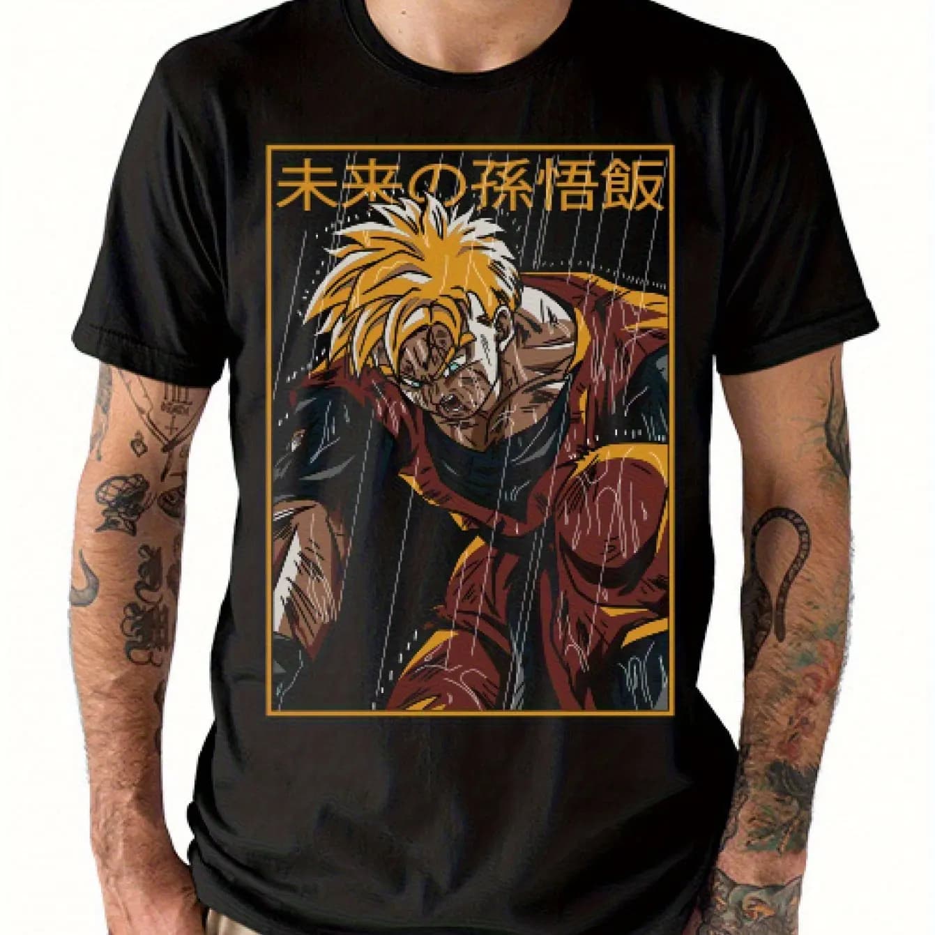 T-shirt grafica Future Gohan nera a maniche corte Personaggio anime vibrante Ottimo per abbigliamento casual T-shirt anime Abbigliamento cultura pop