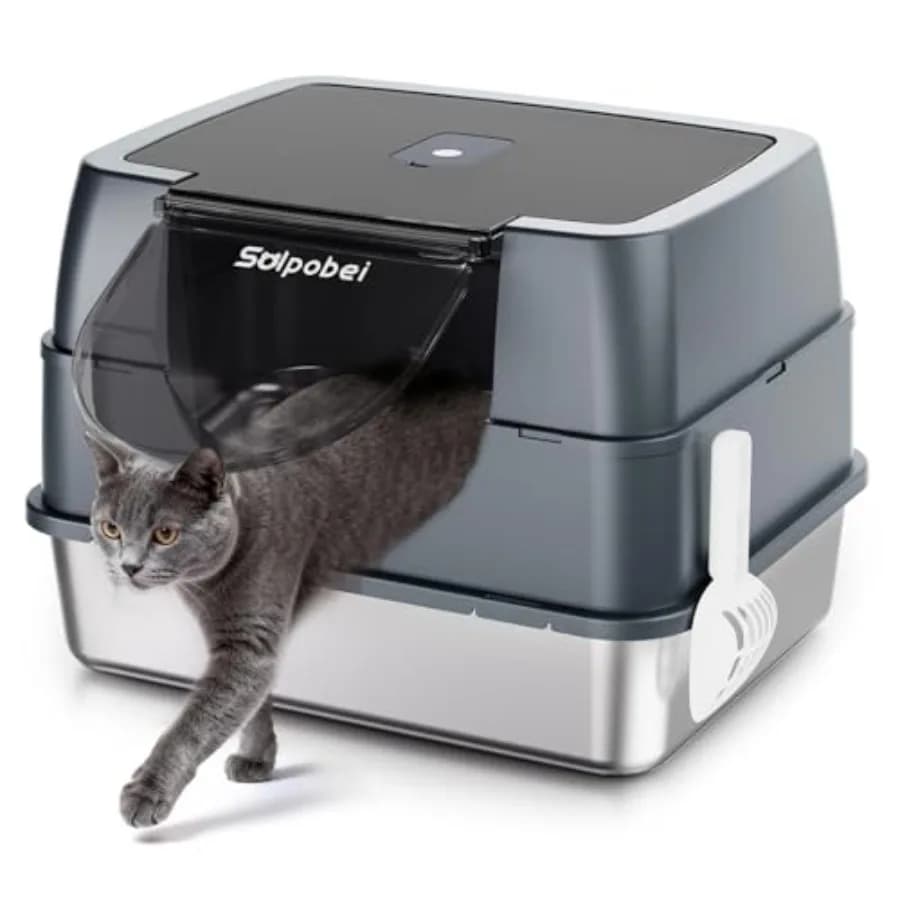 Lettiera per Gatti in Acciaio Inossidabile Chiusa con Coperchio, Vassoio per Gatti con Coperchio, Antiaderente e che Non Assorbe Mai gli Odori, Durevole