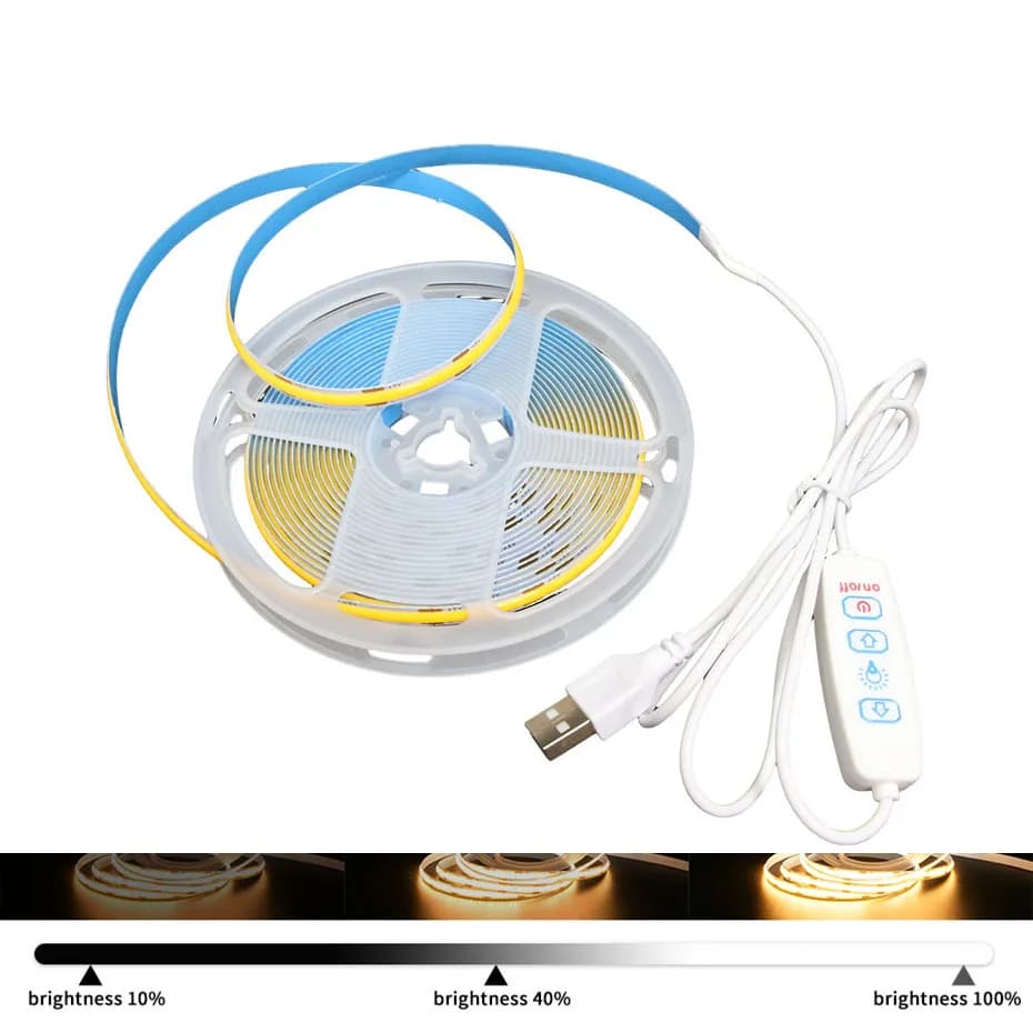 5V USB LED COB Light Strip 3Keys Dimmer Flexible Diode Tape Linear Indoor Lighting Lamp Room TV Mirror Backlight Cabinet Decor