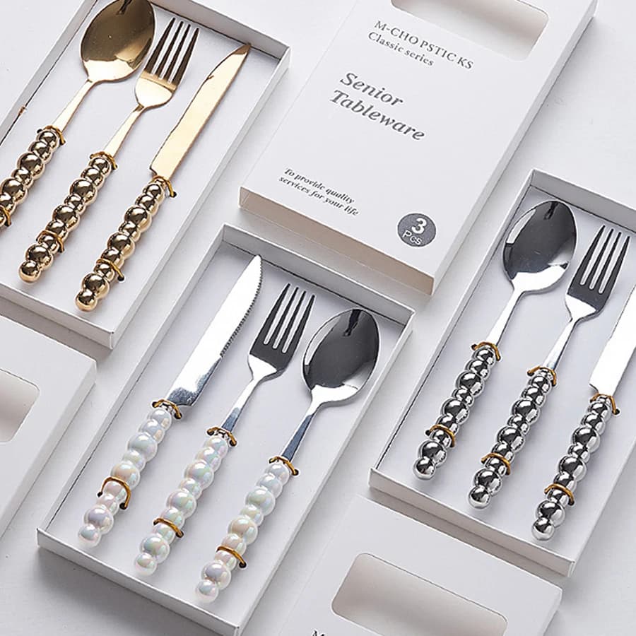 3/5 pcs ceramic handle knife fork spoon Set stainless steel cutlery western knife gift box kitchen supplies for the house
