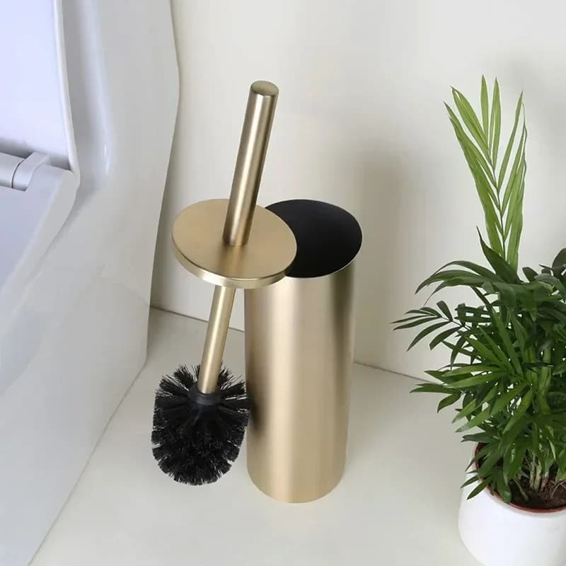 Stainless Steel Toilet Brush Set Brushed Gold Circular Household Toilet Bathroom Cleaning Brush Cleaning Tool