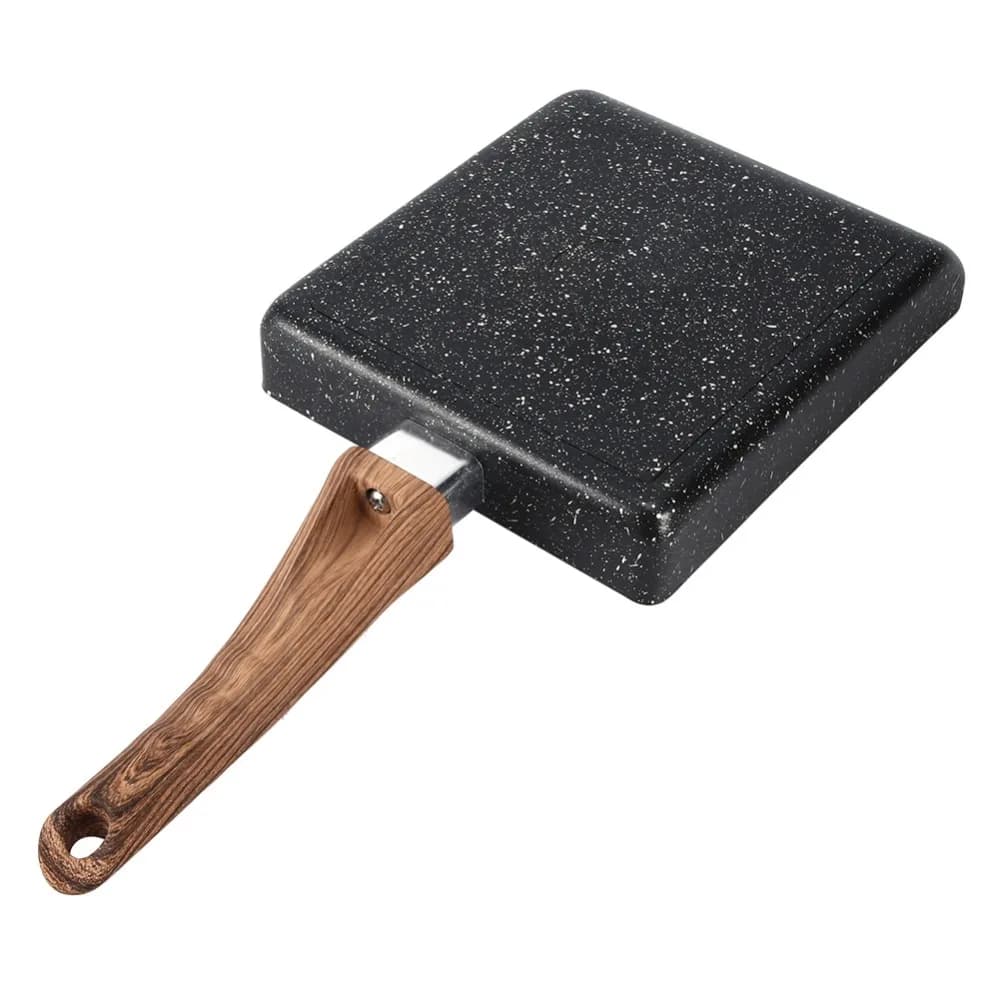 Utensile da Cucina: Padella Antiaderente per Tamagoyaki con Manico in Legno, Rettangolare, Portatile, Facile da Pulire, per Omelette e Uova Arrotolate, Adatta a Fornelli a Gas
