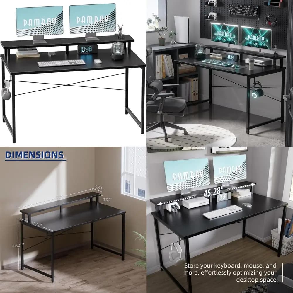 47 inch compact desk for small spaces with monitor support, ideal for children, studio and office use, complete with headphone hook