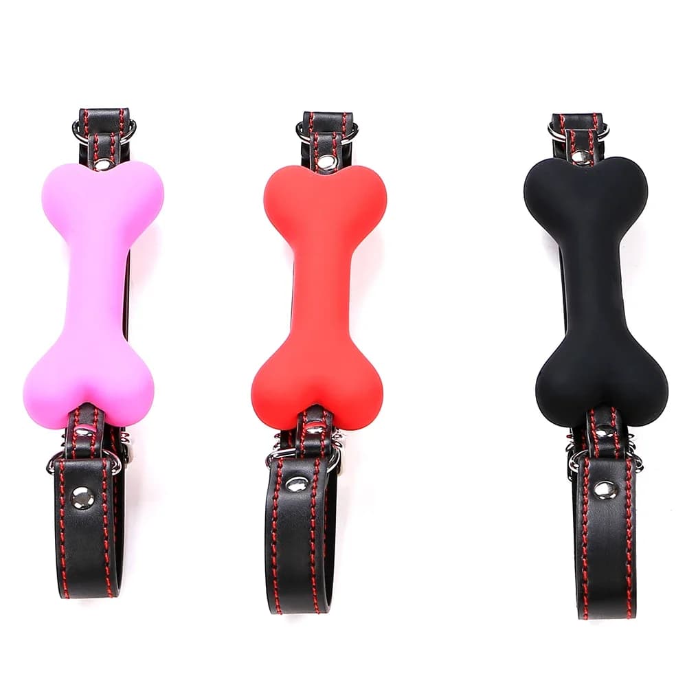 Cute Solid Leather Harness Mouth Silicone Dog Bone Ball Gag BDSM Mouth Plug coppie flirtare prodotti del sesso per le donne giocattoli Sexy