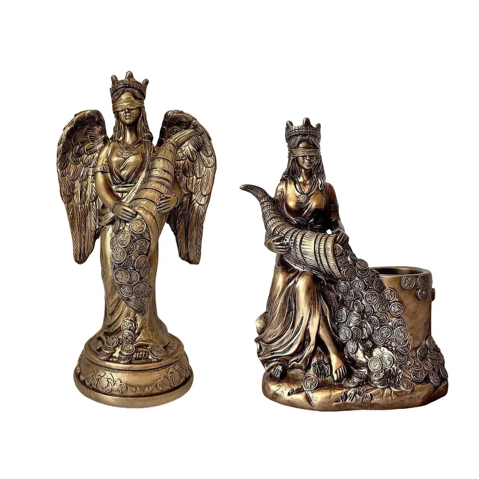 Statua della Dea della Fortuna in Resina, Scultura Decorativa da Scrivania, Organizzatore per Ufficio, Regalo di Inaugurazione Casa