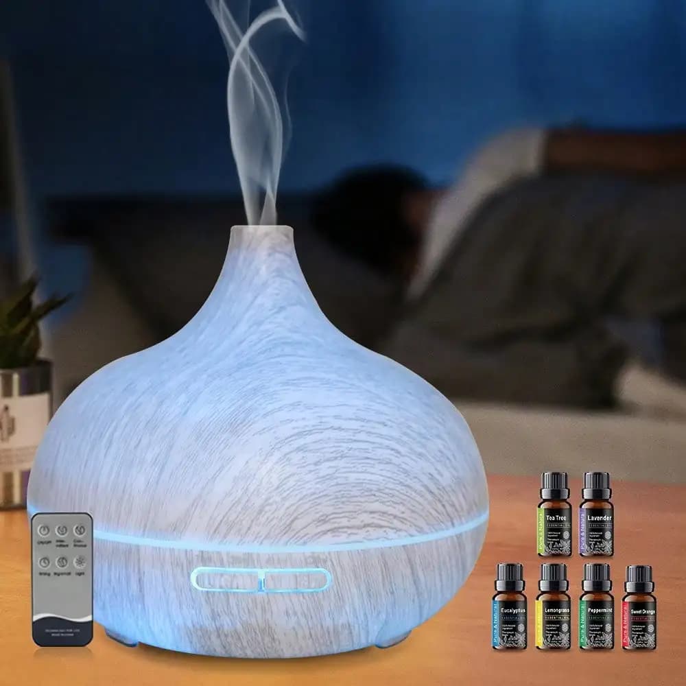 Diffusore di aromi effetto legno, umidificatore a ultrasuoni da 550 ml, telecomando, silenzioso, 6 oli