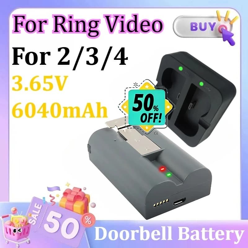 Batteria RV4 3.65V 6040mAh per Ring Video Doorbell 2/3/4 Ring Stick Up Cam Solar Sostituire V4 Doorbell 3 Plus Faretto Cam Sostituisci